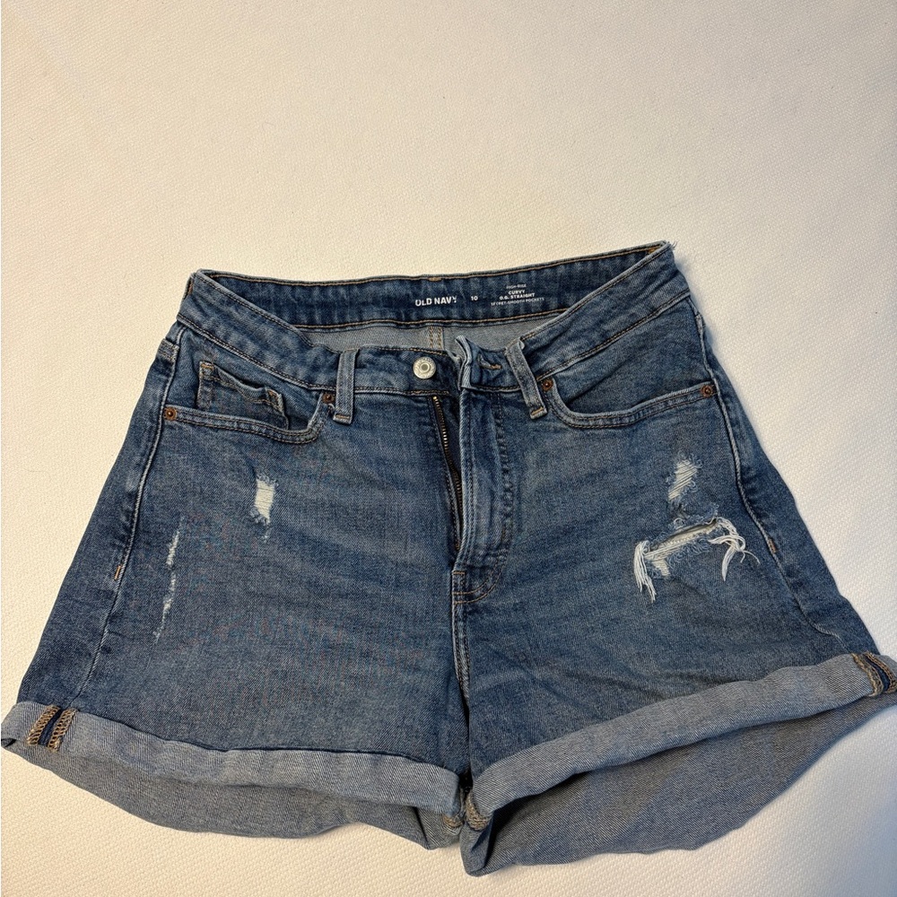 Old Navy Distressed Roll-Cuff Denim Shorts - Medium Blue